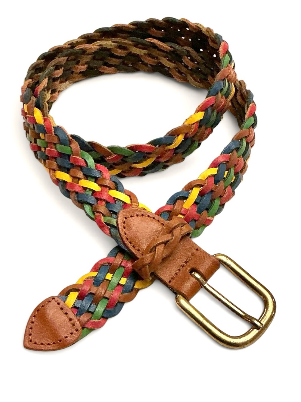 Capezio Argentina Vintage Braided Woven Leather Belt Rainbow Multicolor Size-M/L